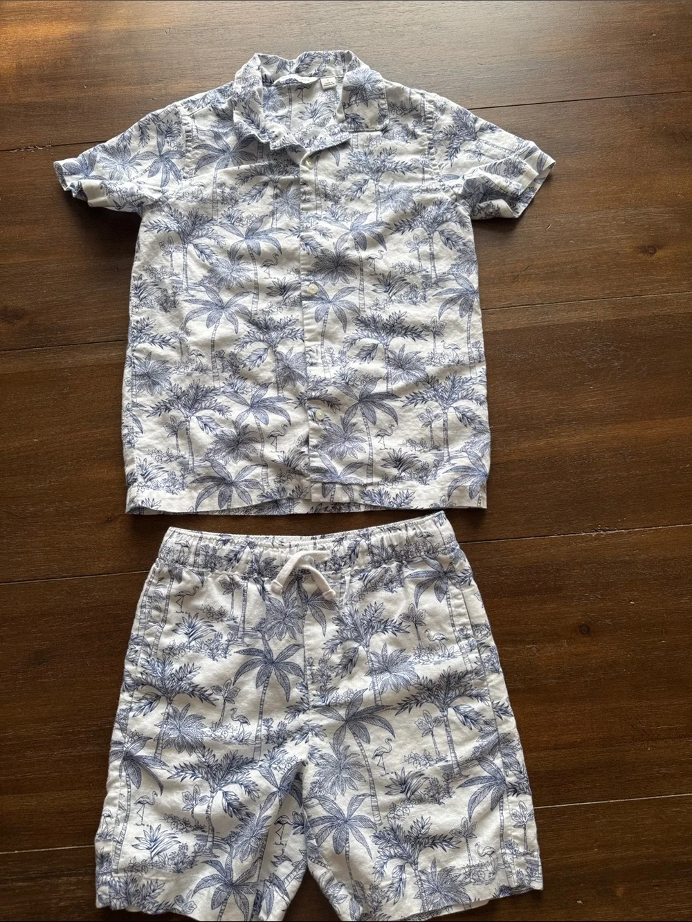Size 7 Janie and Jack tropical set Linen-Cotton Cabana Shirt and shorts